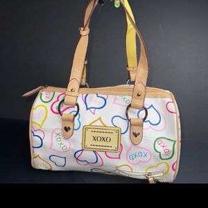 XOXO White Multicolor Heart Print Barrel Bag